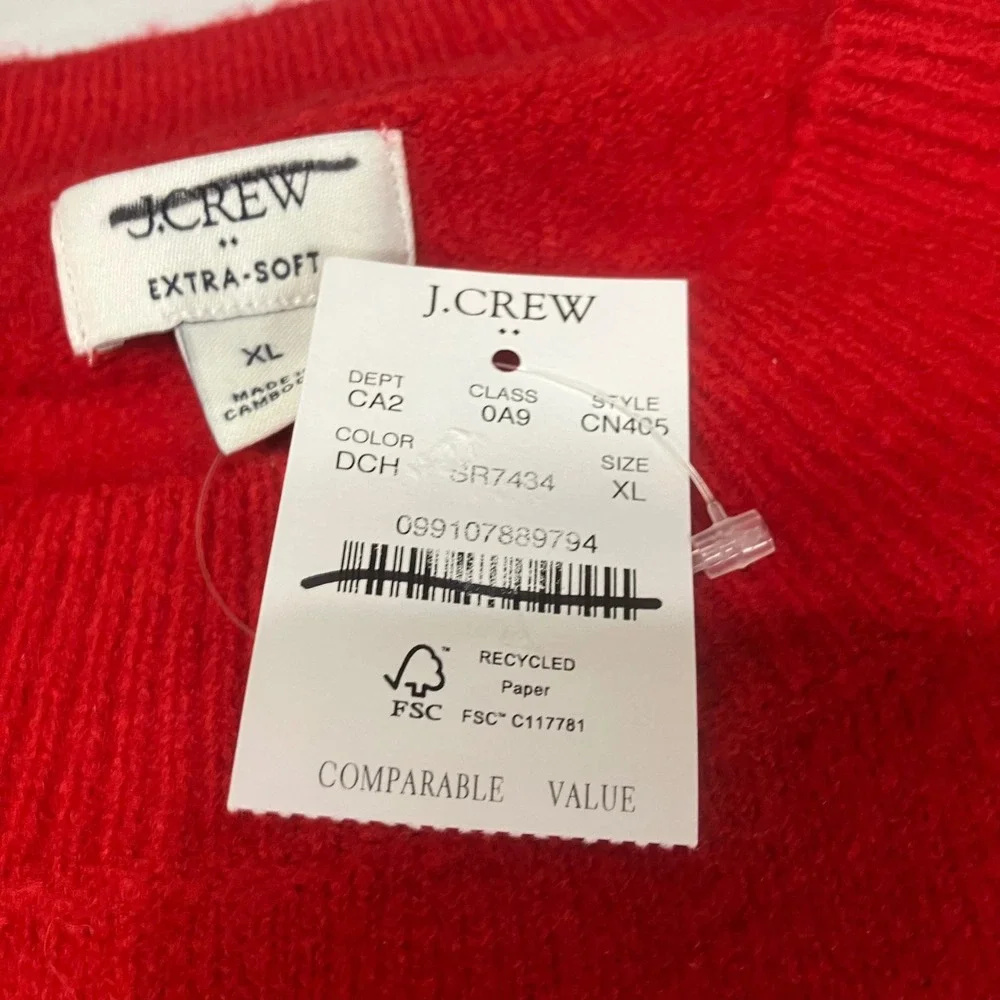 J.Crew Factory Crewneck Red Sweater Extra-Soft Yarn Women XL‎ NWT Holiday Flaw